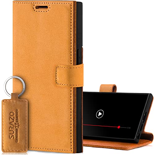 Surazo Custodia In Pelle Per Samsung Galaxy S23 Ultra – Custodia Pieghevole In Vera Pelle [Magnetica, Scomparto Per Carte Di Credito, Protezione Rfid,
