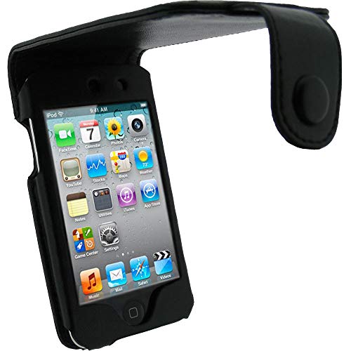 Igadgitz U0619 Nero Vera Pelle Custodia Case Cover Protezione Compatibile Con Apple Ipod Touch 4G + Protettore Schermo