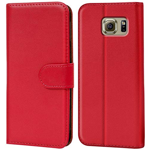 Verco Custodia Per Samsung Galaxy S6, Case Per Galaxy S6 Cover Pu Pelle Portafoglio Protettiva, Rosso