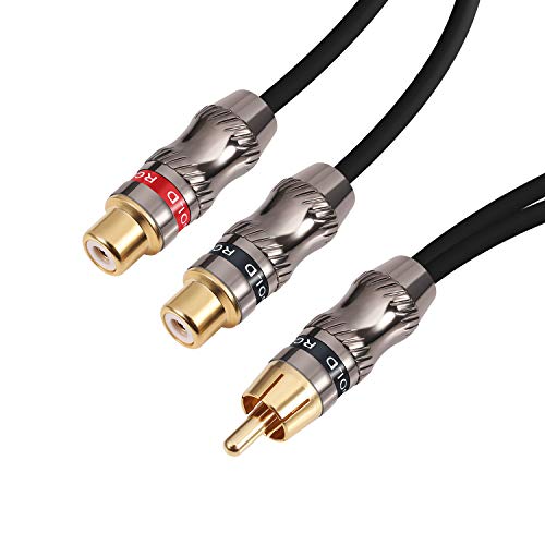 Devinal Cavo Splitter Rca/Phono, Adattatore Da Rca Maschio A Doppio Femmina Placcato In Oro, Cavo Y Audio Stereo, Per Subwoofer, (1 Maschio A 2 Femmin