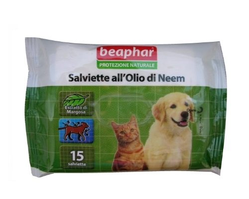 Salviette Beaphar All'Olio Di Neem 15 Pz - Salviettine Detergenti Naturali, Profumate Con Estratto Di Margosa, Per Cani, Gatti E Cuccioli