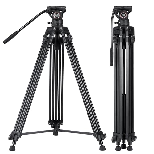 Cayer Treppiede Video Da Bv30 Per Fotocamera In Lega Di Alluminio Con Testina Di Trascinamento Del Fluido A 360°, Piastra Qr Compatibile Con Canon Nik