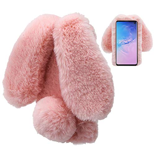 Lchda Protettiva Cover Per Samsung Galaxy S10 Tpu Morbido Peluche Artificiale Coniglietto Con Orecchie Coda Soffici Villi Pelliccia Peloso Carino Pall