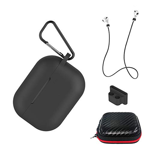 Aicek Custodia Compatiblile Con Airpods Pro Cover Silicone Case Per Apple Airpods Pro Protective Accessori Con Moschettone,Earpod Cover Nero