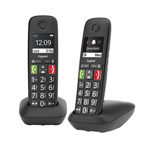 Gigaset E290 Duo, Telefoni Cordless, Due Portatili Con Suonerie Forti, Numeri Grandi E Audio Potenziato, Tasti Di Chiamata Rapida, Vivavoce Con Volume