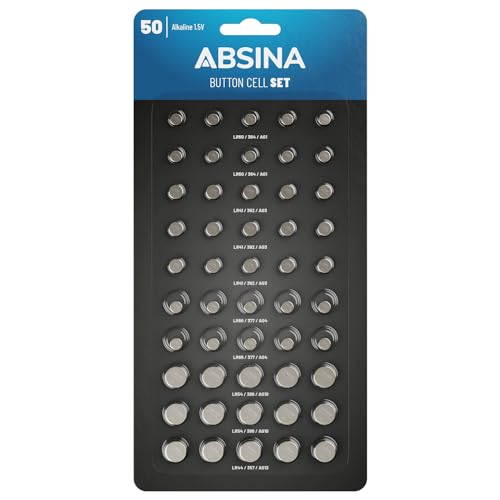 Absina Batterie A Bottone Miste Alcaline - 10X Ag1 / 15X Ag3 / 10X Ag4 / 10X Ag10 / 5X Ag13 - Assortimento Di Batterie Da 1,5 V - Pile Piccole Rotonde