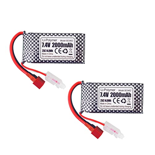 Zygy 2Pcs 7.4V 2000Mah T-Plug Batteria Al Litio Per 9200 9200E 200E 9202E 9203E 9204E 9205E 9206E 2995 Yc300 Hm101 25-Dj02 9125 S920 S921 Hb101 Wltoys