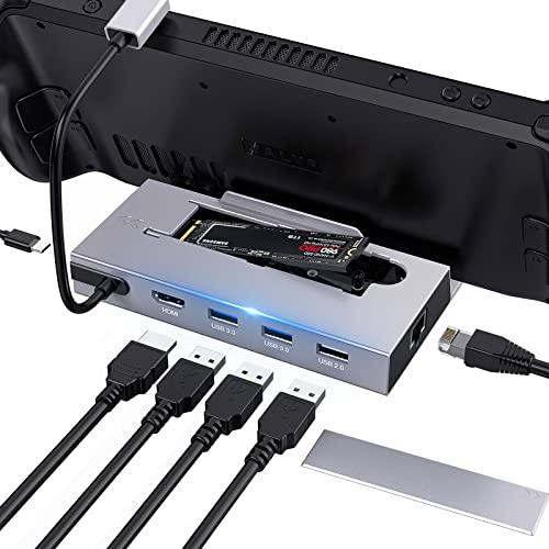 M.2 Steam Deck Dock, 7-In-1 Steam Deck Docking Station With 2 Tb M.2 Card Slot Hdmi 2.0 4K@60Hz, Gigabit Ethernet, 2 Usb 3.0 Ports, Usb 2.0 Port And U