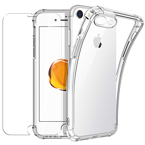 New&Teck - Cover Per Iphone Se 2022/Se 2020 E Cover Per Iphone 8/7 (4.7) + [Vetro Temperato Protezione Schermo], In Silicone Tpu Trasparente, [Paraurt