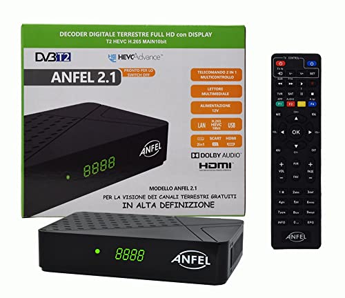 Decoder Dvb-T2 Hd T265 Hevc H265 Main 10 Bit Funzione Cec, Full High Definition Ricevitore Digitale Terrestre,Usb Funzione Media Player, Hdmi, Lan, Sc