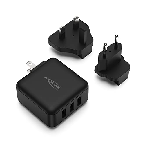 Ansmann Caricabatterie Usb Da Viaggio 15W A Ricarica Rapida Adattatore Universale Da Viaggio Con 3 Porte Usb E Adattatore Di Corrente Alternata Con Sp