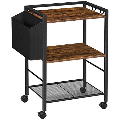 Hoobro Porta Stampante, Carrello A 3 Livelli, Con Cesto Porta Documenti, Con Ripiano Regolabile, Rotelle, 52 X 40 X 80,5 Cm, Per Studio Ufficio Scuola