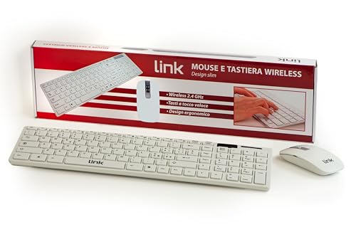 Link, Tastiera Italiana Slim E Mouse Combo Wireless Bianca