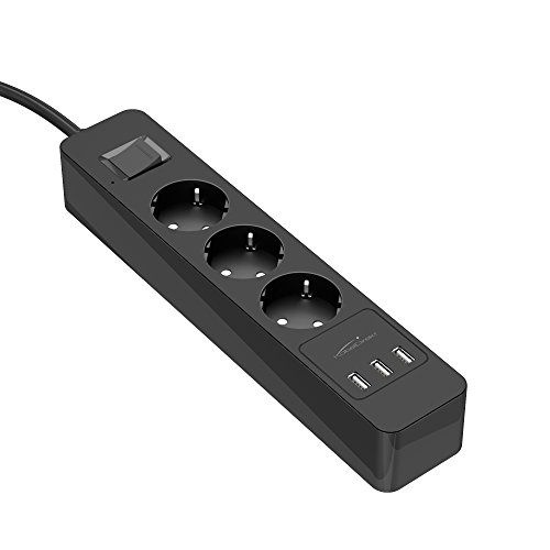 Kabeldirekt Ciabatta 3 Uscite Con 3 Porte Di Carica Usb Max. 4,8A, Ciabatta Con Portata Fino, 4000W, 250V, 16A, Certificata Tüv E Gs, Limitazione Di S