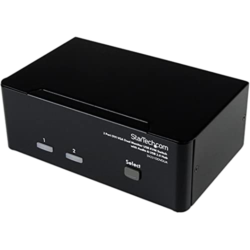 Startech.Com Switch Kvm Doppio Monitor Vga Dvi 2 Porte Usb Con Audio E Hub Usb 2.0, Commutatore Doppio Monitor Vga Dvi (Sv231Ddvdua)