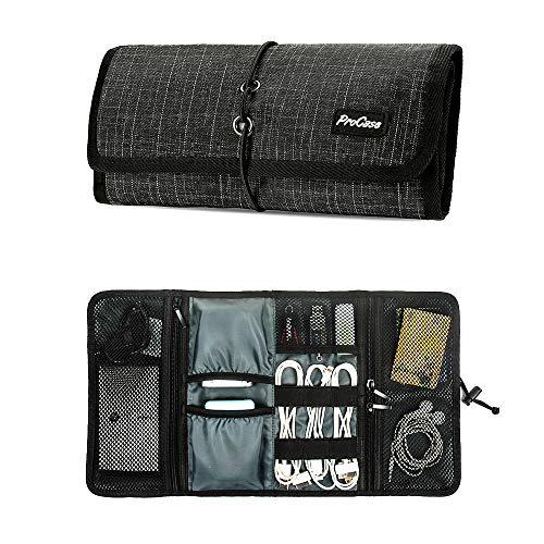 Procase Organizzatore Cavi Da Viaggio Rotolo, Borsa Accessori Elettronici Con Tasche Per Hard Disk Esterno, Usb, Cavi Di Ricarica, Caricabatterie Usb,
