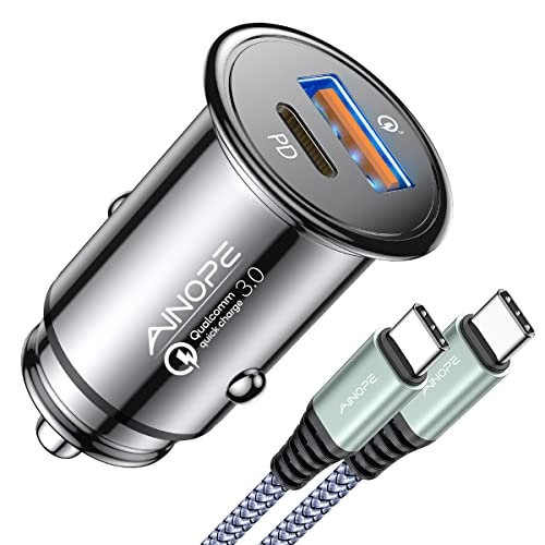 Ainope Caricabatterie Auto Usb C 48W Pd+Qc3.0 Caricatore Auto Usb Fast Charge Presa Accendisigari [Usb C-C Collegato] Rapido Adattatore Compatibile Wi
