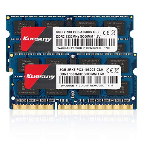 Kuesuny 16 Gb Kit (2X8 Gb) Ddr3 1333 Mhz Sodimm Ram Pc3-10600 Pc3-10600S 1.5V Cl9 204 Pin 2Rx8 Dual Rank Non-Ecc Unbuffered Memory Ram Ideale Per L'Ag