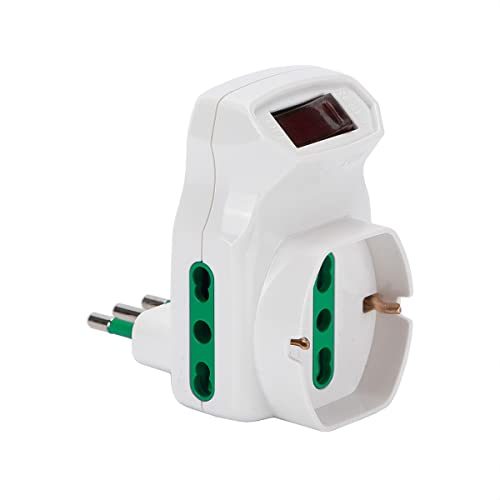 Fanton 87317 Adattatore Triplo Spina Piccola 10A - 2 Prese Bipasso 16A - 1 Presa Bipasso Italo/Tedesca Schuko Con Interruttore - Protezione Sovraccari