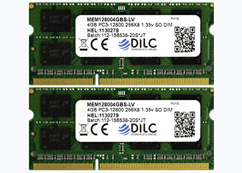 Dilc, Ram Ddr3 Sodimm 4Gb, 2 Memorie Ram Per Pc Portatile, Pc3-12800, 1600Mhz (204 Pin), 1.35V (Low Voltage), Compatibile Con Pc Portatili/Notebook O