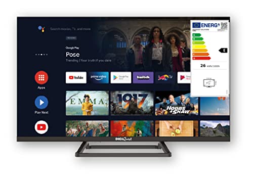 Digiquest Smart Tv 32”, Frameless, Hd Ready, Android Google Tv, Wi-Fi, Lcn Tivùsat, Doppio Tuner, Mediaplayer, Funzione Cec, Base Centrale, Nero [Clas