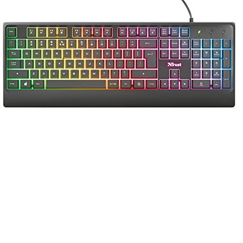 Trust Gaming Ziva Tastiera Da Gioco, Con Illuminazione Led Multicolore Per Pc, Layout Italiano, 12 Tasti Multimediali, Robusto Design, Usb Plug And Pl