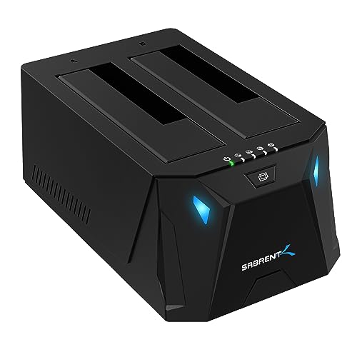 Sabrent Docking Station Ssd/Hard Disk Esterno/Hdd 2.5/3.5 Pollici, Usb C, 2 Slot Per Ssd/Hdd, Con Alimentatore, Per Ssd Sata Fino A 22Tb, Con Funzione