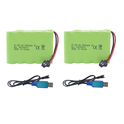 Zygy 2Pcs 6.0V 2800Mah Aa Batteria Ricaricabile Sm-2P Spina Con Cavo Di Ricarica Usb Per Tb141 Tb142 De37 Rc Toy Stunt Car Rc Escavatore Auto Camion C