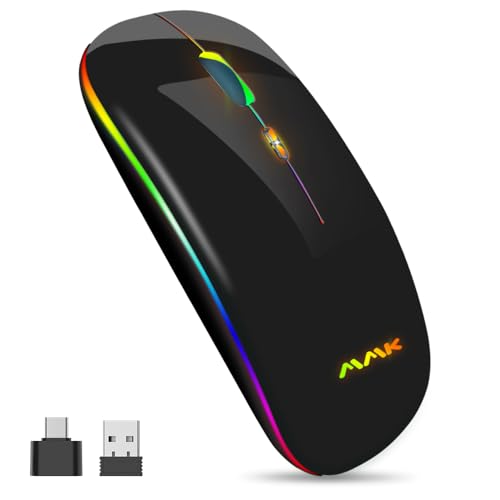 Mouse Wireless 2.4G, Bluetooth 5.0, Sottile, Usb Ottico Portatile 2.4G, Led A Doppia Modalità Ricaricabile Per Laptop,Pc,Mac Os,Android,Windows(Nero)