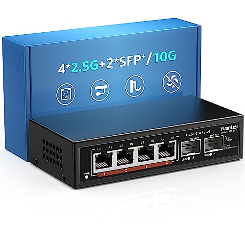 6 Porte 2,5G Switch Ethernet Umanaged, 4 Port 2,5G Base-T, 2 Port 10G Sfp, Compatibile 100/1000/2500M, Metallo Senza Ventola, Switch Di Rete Yuanley 2