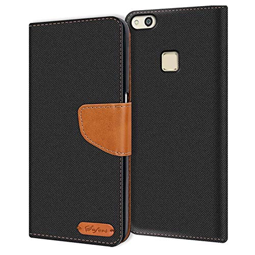 Verco Huawei P10 Lite Custodia Per Cellulare, Caso Tessuto Per Huawei P10 Lite Cover Tessilo Portafoglio Case, Nero