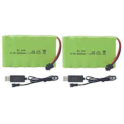 Zygy 2Pcs 7.2V 2800Mah Aa Batteria Ricaricabile Con Sm-2P Plug Cavo Di Ricarica Usb Per Huina 1550 550 Rc Escavatore Auto Camion Veicolo Da Costruzion