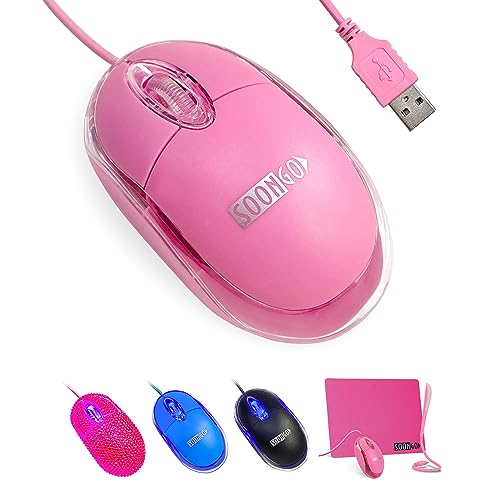 Soongo Rosa Usb Mouse For Lapton Mini Wired Pc Mouse Ergonomic Pink Mice Portablefor Kids And Teen Girl Birthday Gifts By