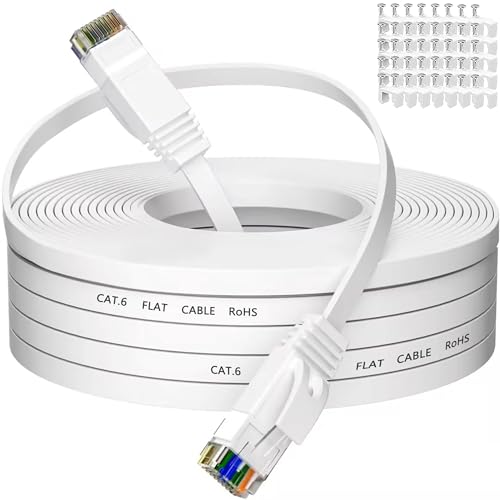 Cavo Ethernet 40 Metri, Cavo Lan Cat 6 Esterno Cavo Internet Piatto Ad Alta Velocità 1000Mbit/S Gigabit Cavo Di Rete Bobina Rj45 Utp Matassa Cavo Patc