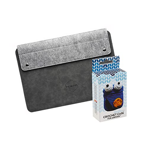 Custodia Laptop 14" Pilatus Grigio + Custodia Airpods 1ª-2 Gen.Crochet Hillary