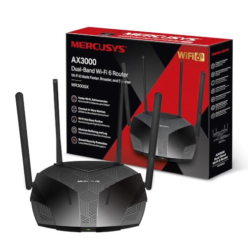 Mercusys Mr3000X Ax3000Mbps Router Wifi 6 Dual-Band, 4 Porta Gigabit, 2402Mbps Su 5 Ghz E 574Mbps Su 2,4 Ghz, 4 Antenne Ad Alto Guadagno, Ofdma, Wpa3,