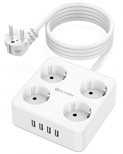 Onlywin Ciabatta Multipresa Con Usb (5V/3,1A), 2500W Ciabatta Elettrica Con 4 Prese E 4 Porte Usb, Multipresa Da Scrivania Con Protezione Da Sovraccar
