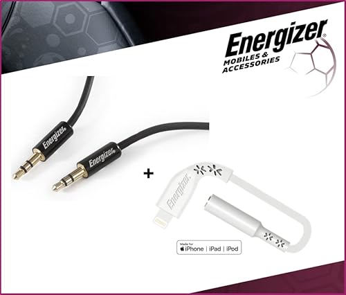 Energizer - Pacchetto Completo - Adattatore Audio Lightning Garantito A Vita 11 Cm - Cavo Audio Jack/Jack 3,5 Mm