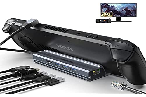 6-In-1 Docking Station Per Steam Deck, Hub Usb C Per Steam Deck Con Hdmi 2.0 4K@60Hz, 3 Usb 3.0, 100W Pd, Gigabit Ethernet, Docking Station Hub Usb C