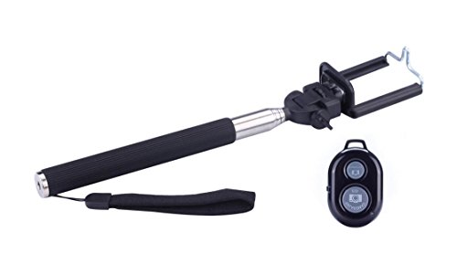 Nk Nk-Bs3053-Cr-Bastone Selfie Con Telecomando Senza Fili Bluetooth (220-1000 Mm, Portata 10 Metri, Android E Ios, Nero