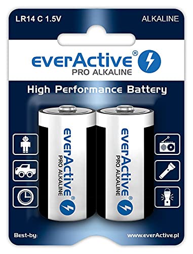 Everactive C, Batterie Alcaline Pro Lr14 R14 1,5 V, Massima Potenza, Durata 10 Anni, 12 Pezzi, Blister