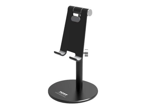 Port Connect - Supporto Ergonomico Da Scrivania Per Smartphone, In Alluminio, Resistente, Regolabile, Colore: Nero