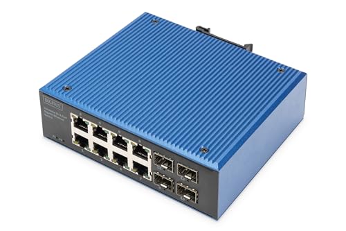 Digitus Switch Di Rete Industriale A 12 Porte Gigabit Ethernet Poe - 8X Rj45 + 4X Sfp Uplink - Classe Di Protezione Ip40 - Montaggio Su Guida Din - 10