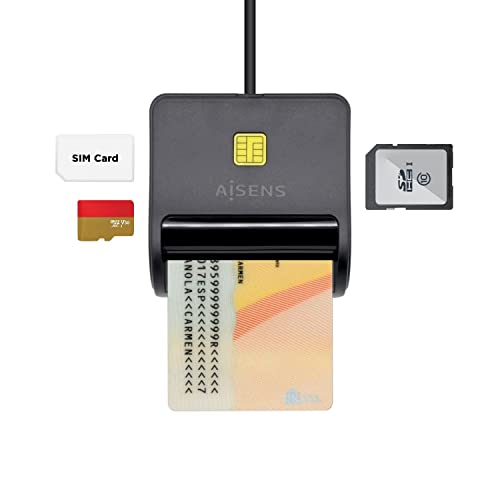Aisens Lector De Tarjeta Dni Con Lector De Tarjetas Sim, Sd, Micro Sd, Mmc, Rs-Mmc, Mmc Micro, Negro