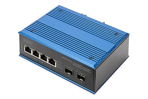 Digitus Switch Industriale A 6 Porte Gigabit Ethernet - 4 Porte Rj45-2 Porte Sfp - Classe Di Protezione Ip40-10/100/1000 Mbps - Montaggio Su Guida Din