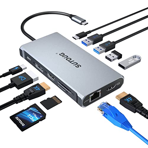 Sutoug Concentrador Usb C 12 En 1, Estación De Acoplamiento, Triple Pantalla Portátil Estación De Acoplamiento Para Macbook Pro Y Windows (2 Hdmi,Dp,1