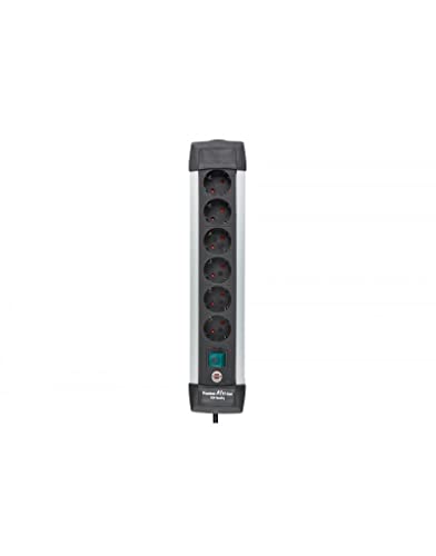 Brennenstuhl 13910000 S/S/003 Premium Alu-Line Ciabatta Elettrica Con Interruttore, 6 Prese, Argento/Nero