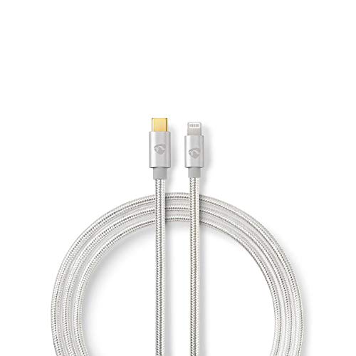 Nedis - Cavo Usb Lightning A 8 Pin, Connettore Usb Tipo C ™, Placcato Oro, 1,00 M, Rotondo, Intrecciato, Nylon, Alluminio/Argento, Confezione Con Fine