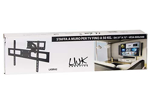 Link, Staffa A Muro Per Tv Fino A 50 Kg, Da 37" A 72" Fino A Vesa 800X500, Nero