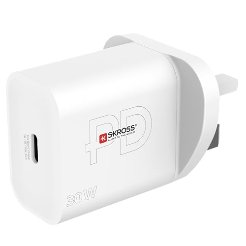 Skross - Power Charger Uk - Caricabatterie Per Pc, Tablet, Smarthone Con Ricarica Rapida 30W - Caricatore Con 1 Dispositivi Usb C 30W Con Presa Uk - 1